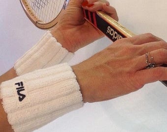 Vintage Fila Tennis Wristband 1980s | White Sweatbands with Logo | Retro | NOS | Italy