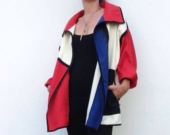 Vintage Color Block Jacket | 1990s | Mondrian Style Jacket | Geometric Multicolor Jacket | Thin Summer Jacket | Made in France | Size S
