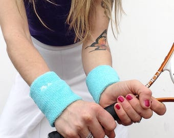 Vintage Fila  Tennis Wristbands 1980s | Turquoise, White Logo | Retro Sports Accessory | NOS | Italy