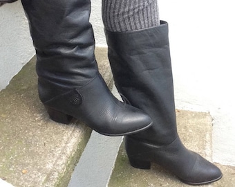 Gucci - GG | Bottes en Cuir Vintage | 1980s | Bottes Noirs avec Logo | Bottines avec Petit Talon | Fabriqué en Italie | Taille 35