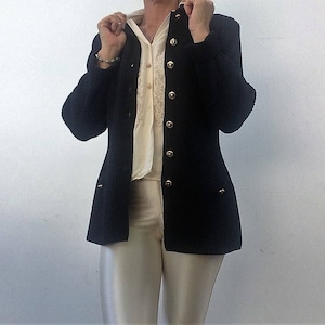 Escada Cardigan Noir Vintage 1980s Veste en Laine Mérino Veste Tricot Poches Boutons Tête de Lion Made in Germany Taille S image 1