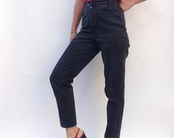 Vintage Kenzo Jeans Black 1980s | High Waist Stone Washed Tapered Pants | Retro Denim | S