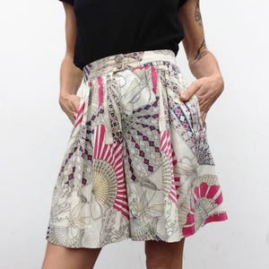 Laurèl Vintage Skort 1980s | High Waist Fan Print Baroque Cotton Shorts | Skirt-Like Bermuda | Pleated Shorts | Made in Portugal | Size M/L