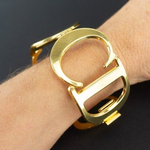 Christian Dior | Vintage Logo Bracelet | 1980s | Gold Plated | CD Infinity Bracelet | Articulated Gold Cuff Bracelet | Dior CD Logo Cuff
