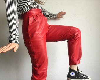 red leather look jeans