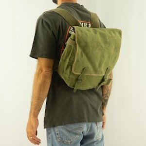 Vintage Military Bag 1950s | French Army TTA Musette | Shoulder Bag Convertible to Backpack | Khaki Canvas | Rugged Army Style | France