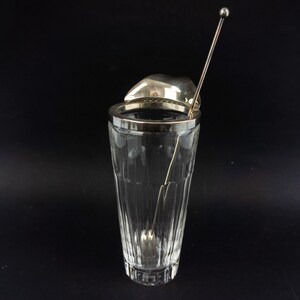 Masini Vintage Cocktail Pitcher 1960s Bohemian Cut Crystal Frame Silver Metal Bartender Mixing Spoon Made in Italy image 5