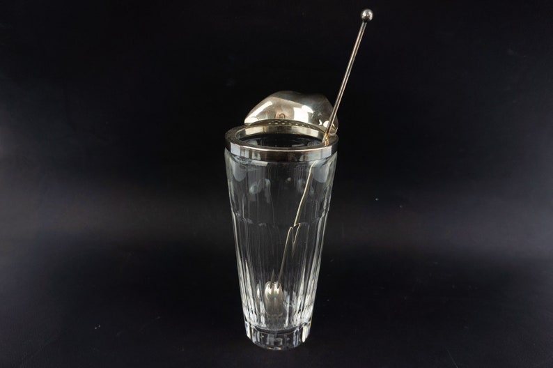 Masini Vintage Cocktail Pitcher 1960s Bohemian Cut Crystal Frame Silver Metal Bartender Mixing Spoon Made in Italy image 5