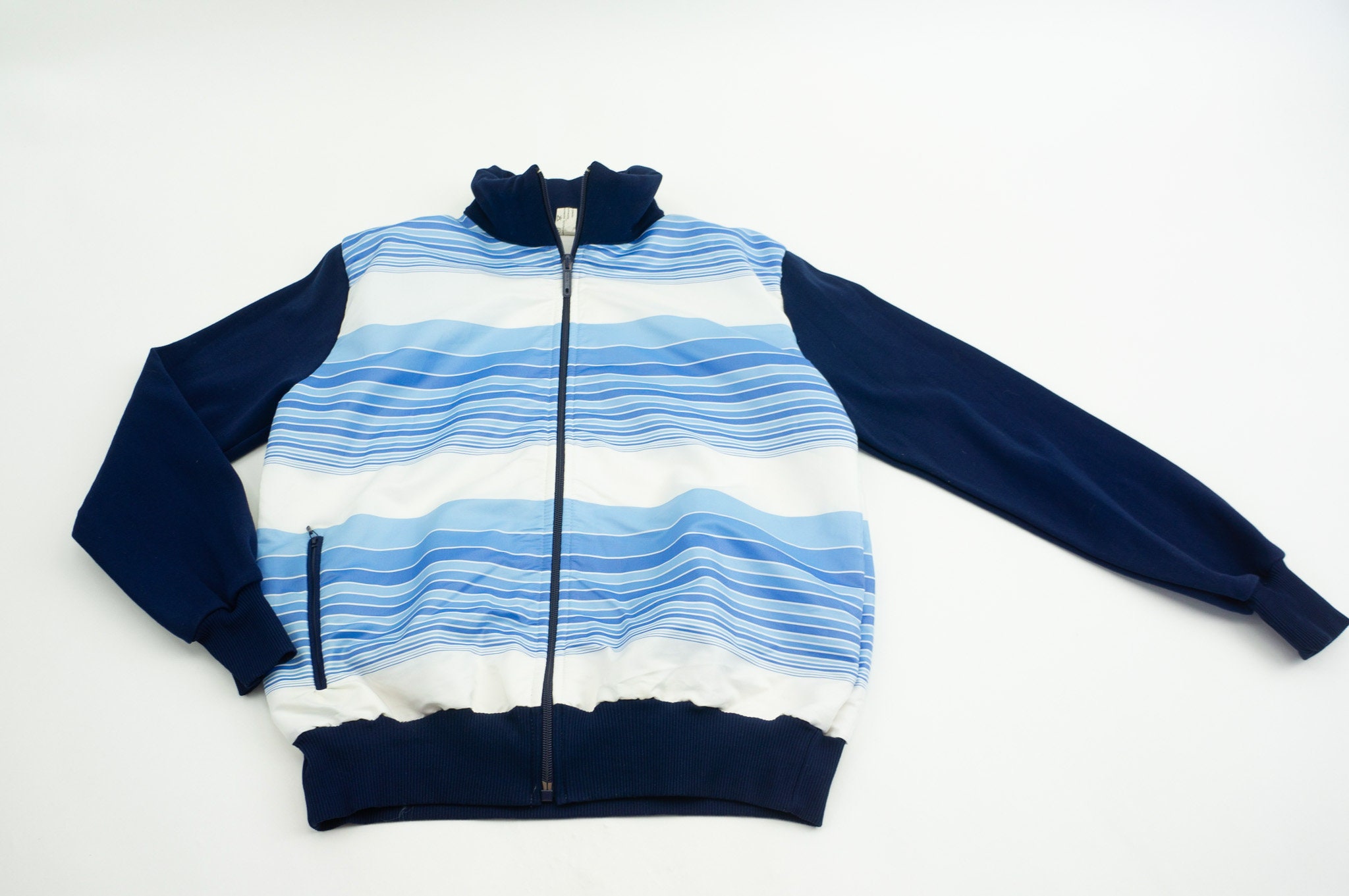 Vintage Track Jacket 1980s | Blue White Stripes | Retro Sports