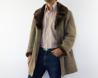 Vintage Shearling Jacket | 1970s | Straight Cut | Sheepskin Jacket | Brown Leather Coat | Suede/Leather/Fur | Mod | Made in Spain | Size L
