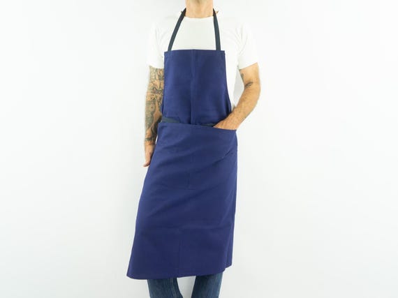 Vintage Work Apron 1960s | Indigo Blue Cotton Canvas | Front