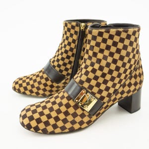 Louis Vuitton Vintage Ankle Boots 2000s | Leather Low Heel Boots | Monogram Damier Checker Board | Made in France | US8.5 UK6.5 EU39.5