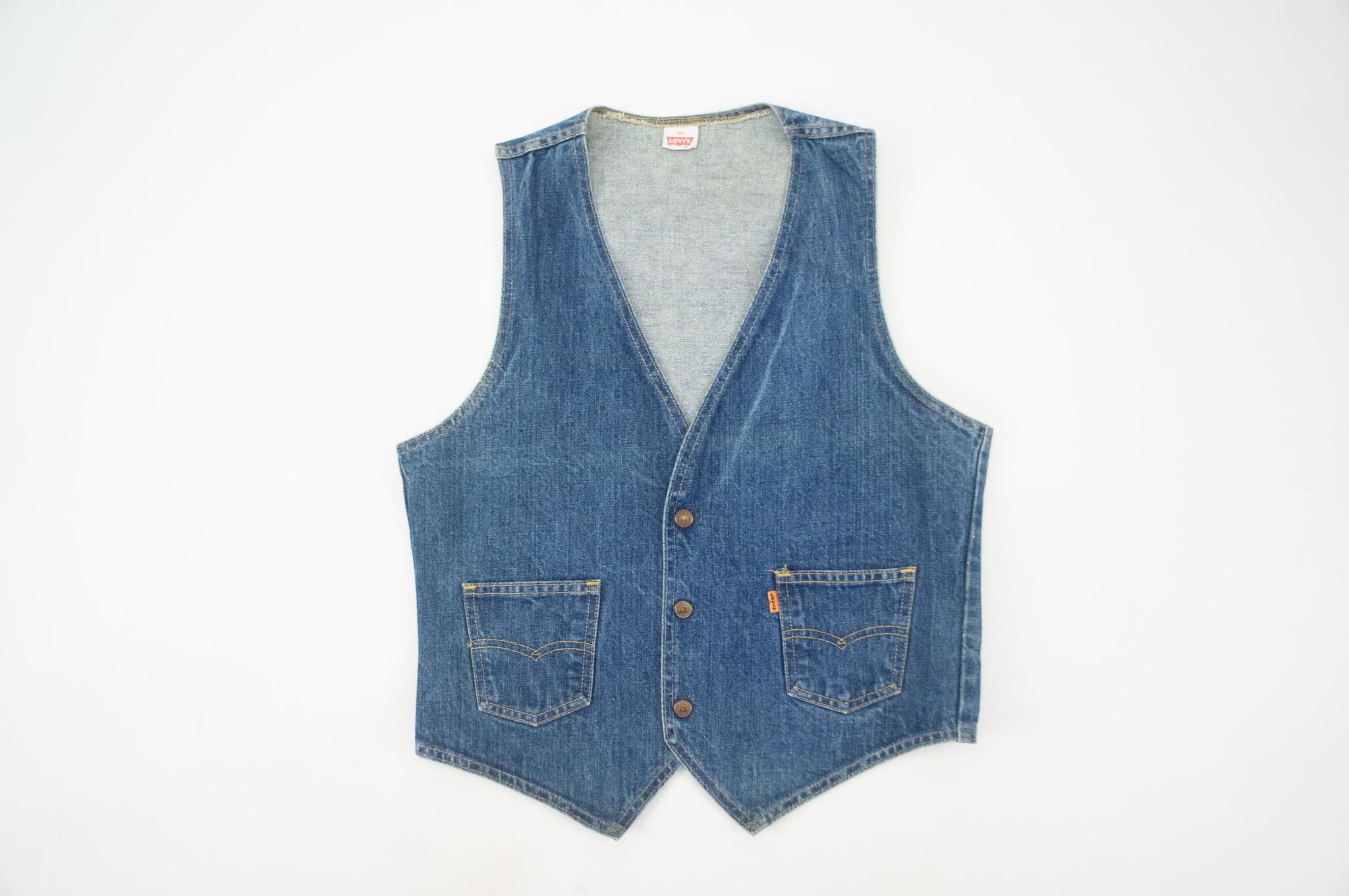 Men's VTG 70s Levi's Blue Denim Orange Tab Vest Sz M 1970s