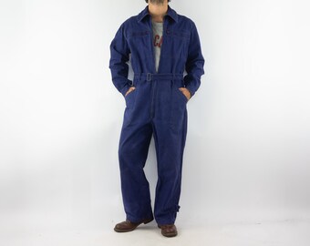 Vintage Coverall | 1960s | Mechanic Jumpsuit | Bleu de Travail | Indigo Blue Cotton | Mechanic Coverall | Made in France | Size M