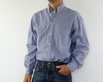 Camisa vintage de rayas Cacharel de los años 90 / Azul y blanca con botones / Hecha en Francia / Talla M/L