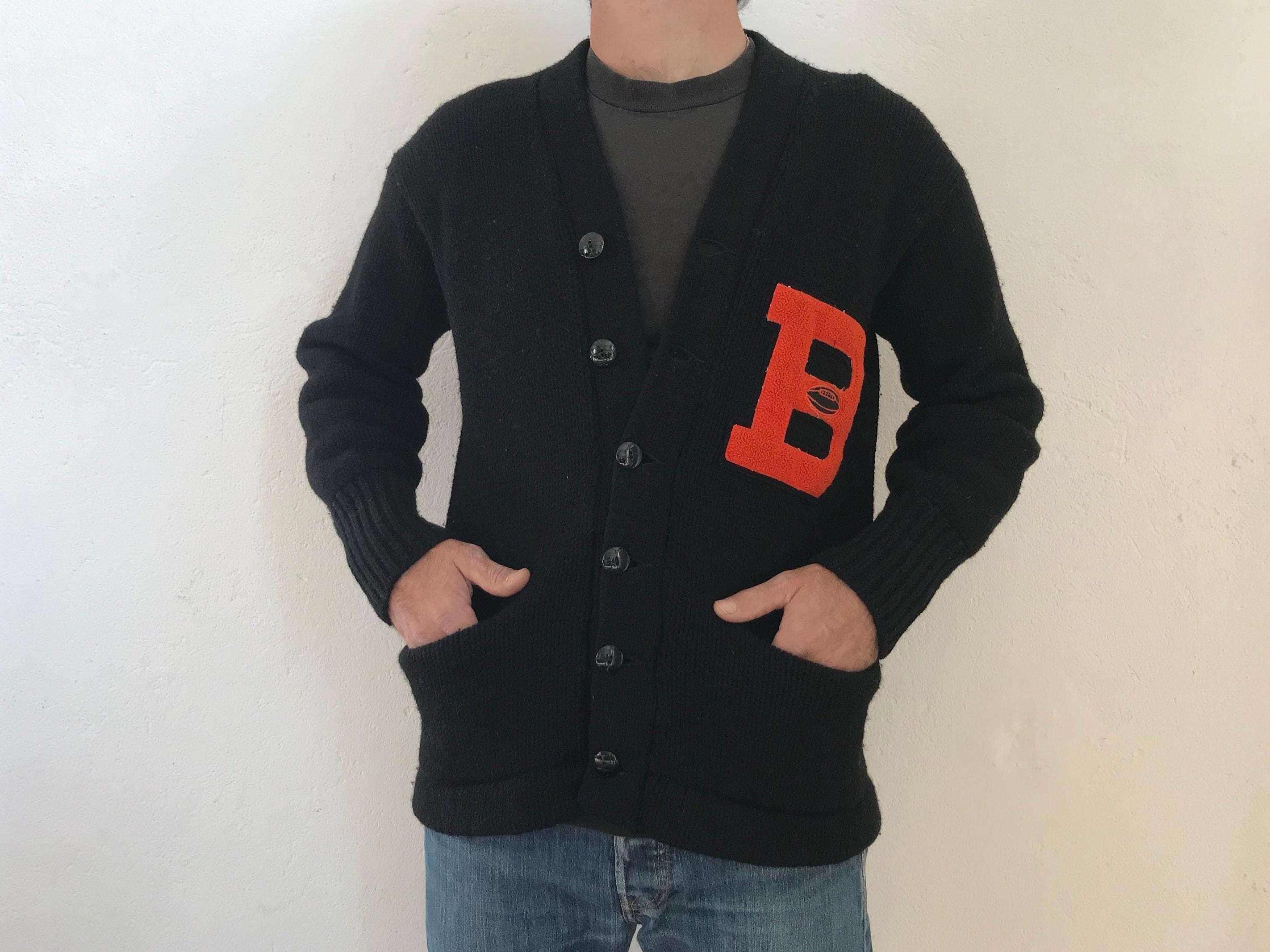 Cor-nix Co Vintage Wool Cardigan 1960s | Black Knit Jacket B Patch