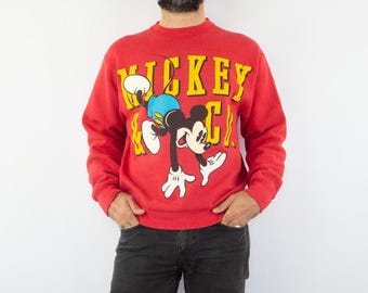 Moletom vintage do Mickey Mouse dos anos 90 | Moletom vermelho com desenho animado da Disney | EUA | Tamanho M