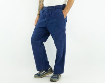 Vintage Arbeitshose Indigo 1960s | Blaue französische Arbeitskleidung | Baumwolle Sanforisiert | Frankreich | M