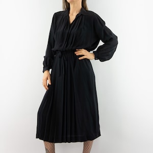 Thierry Mugler Vintage Evening Dress 1980s | Black Silk Pleated Dress with Long Sleeves | Haute Couture Elegance | Made in Italy | Size M
