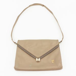 Pierre Cardin | Vintage Leather Bag | 1970s | Gray/Beige Handbag | Flat Leather Purse | Crossbody Bag | Made in France | Small Size