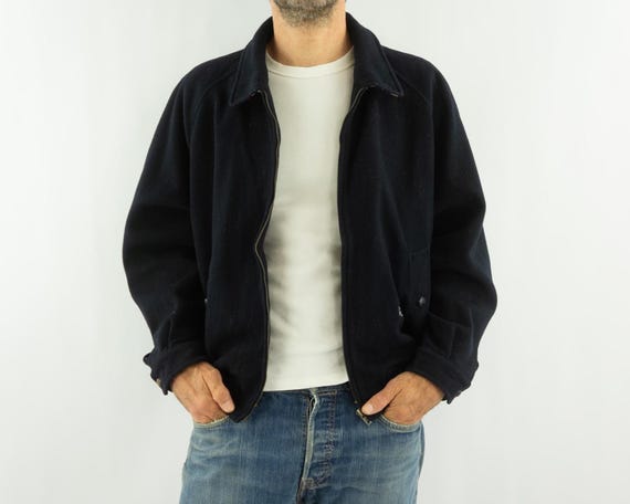 Vintage Burberrys Wool Jacket 1980s | Navy Blue Zip Bomber, Tartan