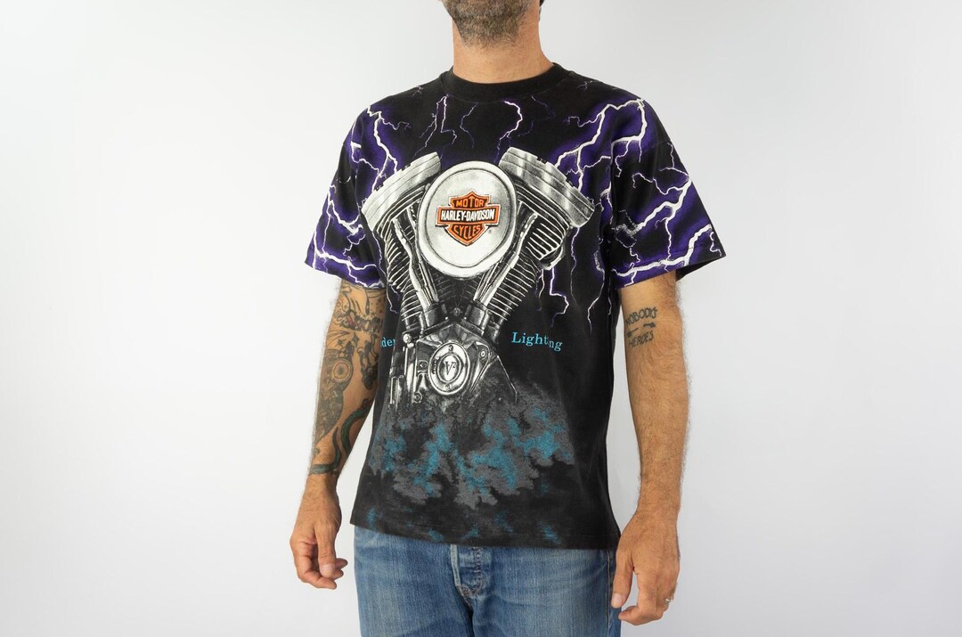 【MADE WORN】 Harley Tee(90s Fit) Vintage 90s Distressed Faded Worn Harley Davidson