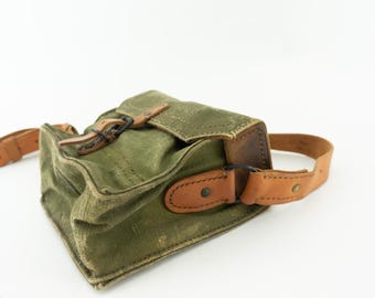 Vintage French Army Musette Bag 1950s | Khaki Canvas & Leather