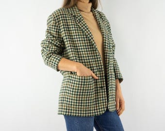 Blazer Laine Pied-de-Poule Vintage 1980s | Veste Costume Oversize | France | L