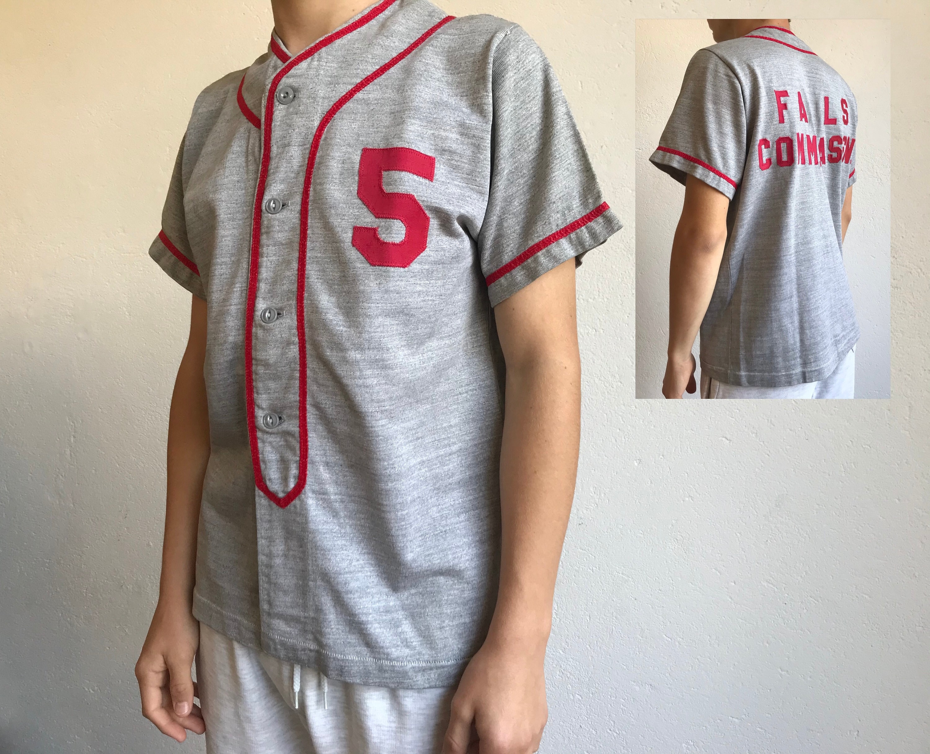 PNBvintage Russell Southern Company | Vintage Baseball Jersey | 1960s | Grey/Red Cotton Blend | Patch | Little League M | Made in USA | Kids Size