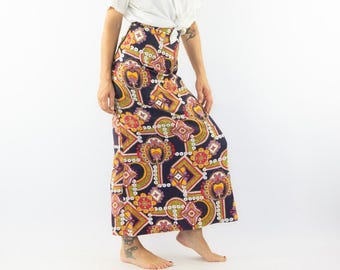 Saia Maxi Vintage Paisley Anos 70 | Floral Cintura Alta e Corte A | Retrô | França | Tamanho P
