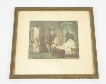 Antique Framed Engraving La Soubrette Officieuse 1830s | Simon Challe & Alexandre Chaponnier | Louis XVI Scene