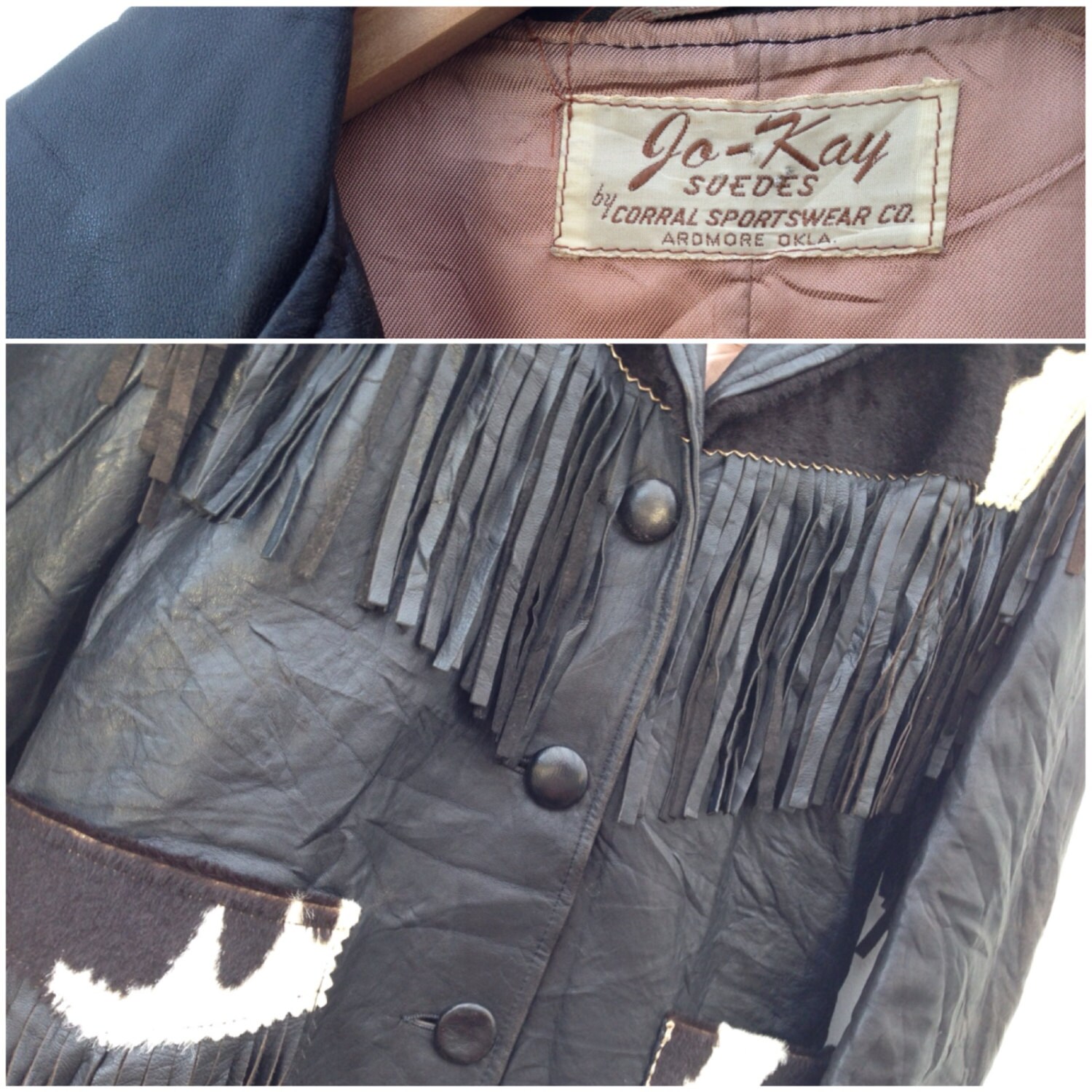 Vintage Jo-kay Western Wear Leather Jacket 1970s | Fringed Cowhide