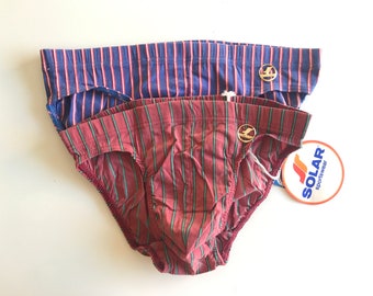 Solar | Vintage Swim Brief | 1980s | Men Swimwear | Striped Swim Trunks | Mat Cotton | 2 Colors | NOS | Size M/L