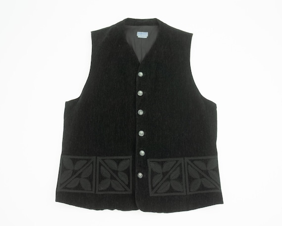 Kenzo, Vintage Kenzo Waistcoat 1990s | Black Velvet | Floral Embroidery | Made in France | L