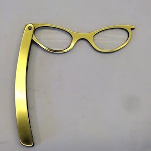 Vintage Cat Eye Handheld Eyeglasses 1950s | Black Gold Foldable Glasses, Corrective Lenses | France