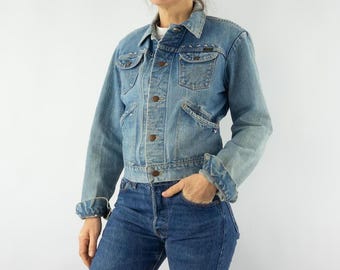 Vintage Wrangler Denim Jacket 1970s | Selvedge Distressed Blue Trucker Jacket | Made in USA | M