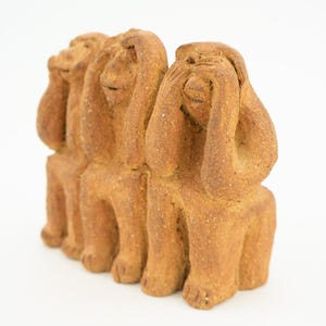 Vintage Brutalist Sculpture 1970s | Seated Terracotta Figures | Naive Art, Unique Piece | Made in Spain image 2