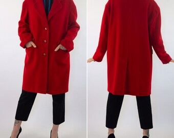 Vintage Kenzo Wool Coat 1980s | Red Winter Oversized Jacket | Made