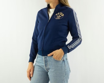 Adidas Ventex Vintage Track Jacket 1970s | Navy Blue White Stripes Club Logo | Tunisia | S
