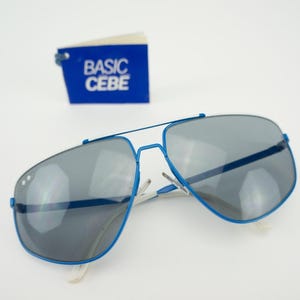 Cébé Vintage Sunglasses 1980s | Blue White Metal Frame | Grey Lenses | Hexagonal Shape | Sporty Retro Eyewear | NOS | Made in France