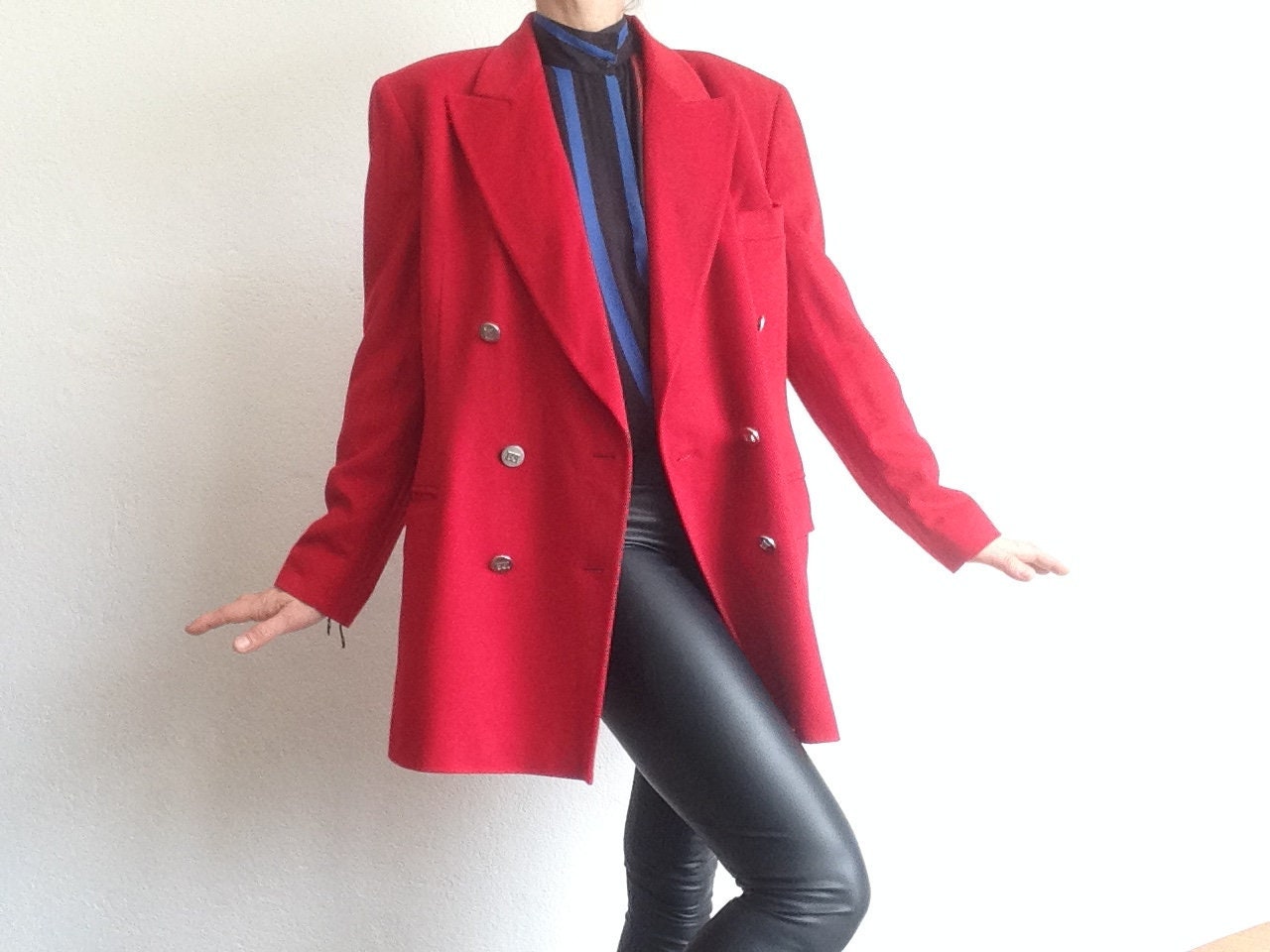 Escada Margaretha Ley Vintage Blazer 1980s Red Cashmere Jacket