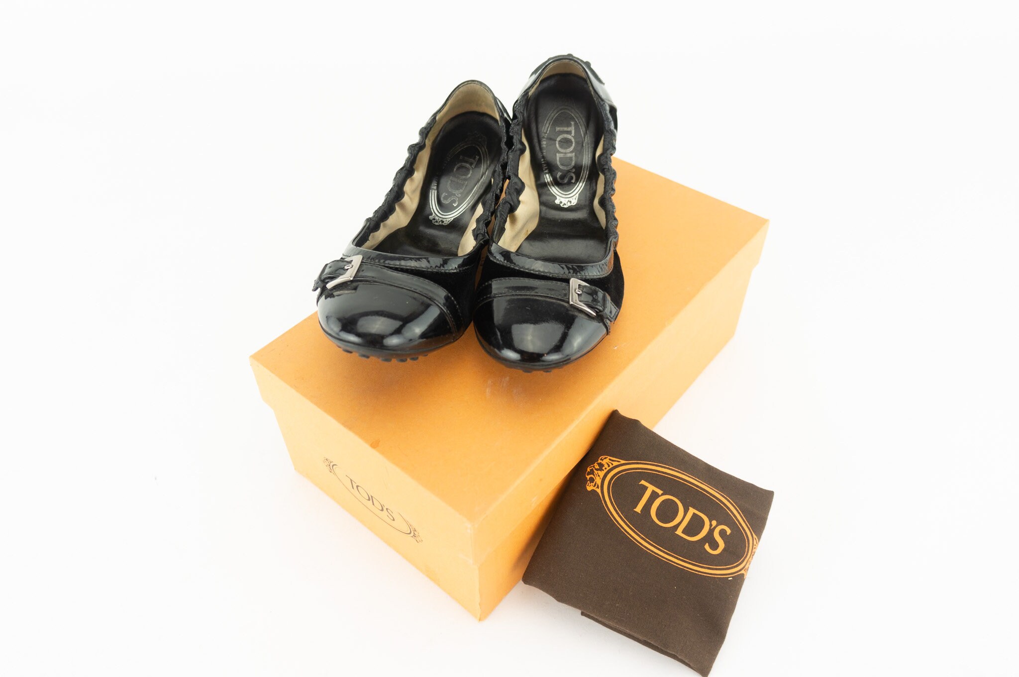 Tod's Vintage Ballerina Shoes 1990s | Black Patent & Velvet