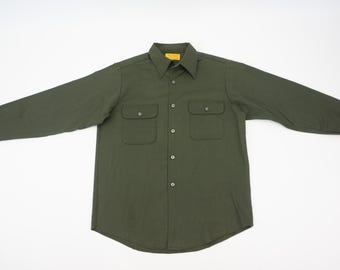 Vintage Big Yank Work Shirt 1970s | Green Cotton Twill Uniform