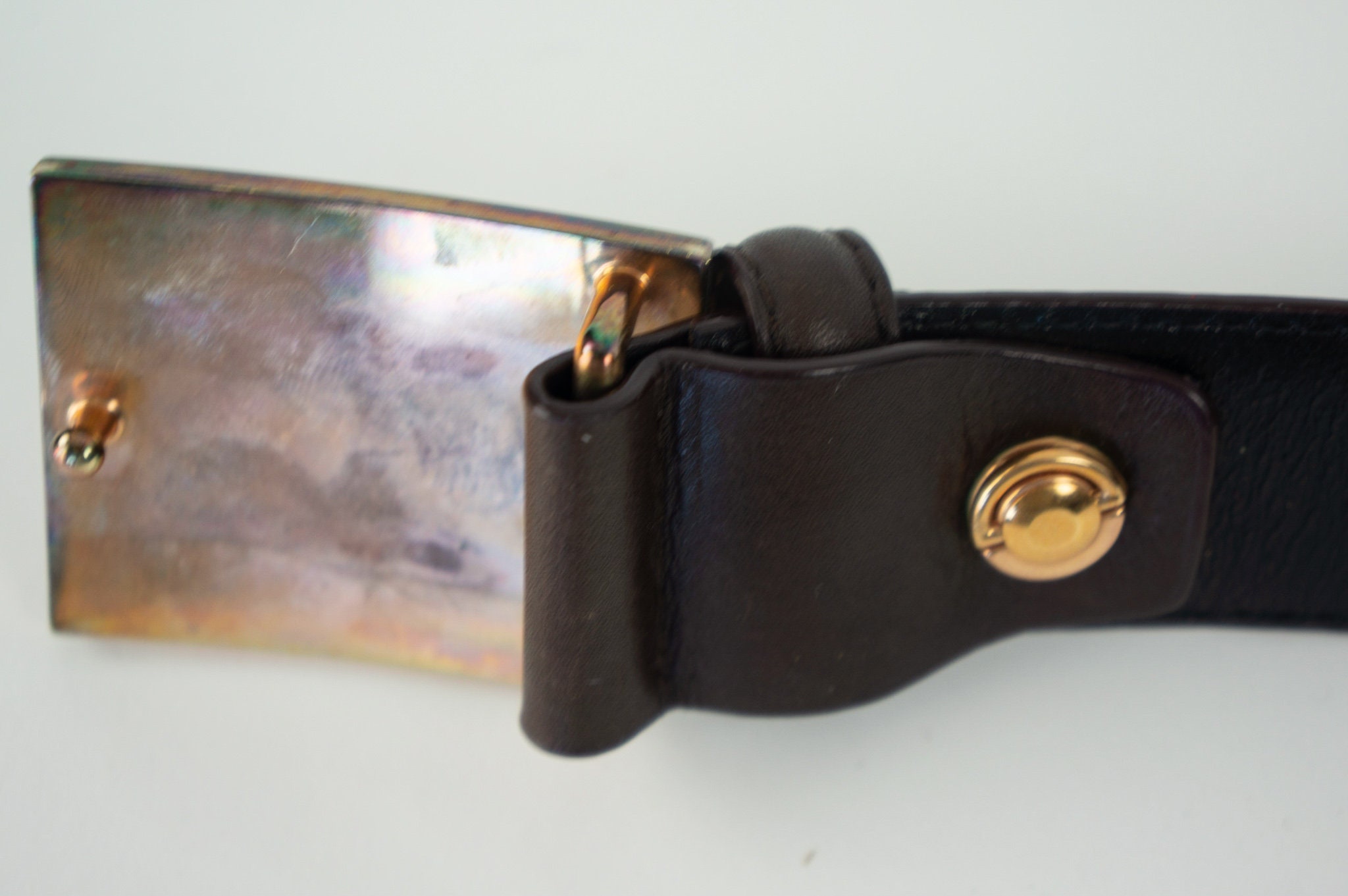 Vintage Lancel Brown Leather Belt 1980s | Copper Metal  display picture 3