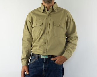 Vintage Big Yank-werkshirt | Beige katoenen keperstof uit de jaren 50, maat M