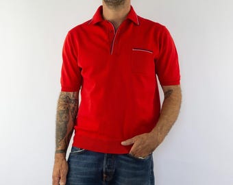 Vintage gebreid poloshirt jaren 60 | Rood, gestreepte rand | Mod-stijl | Frankrijk | Mijn