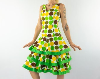 ヴィンテージフラメンコドレス：ウエスト26インチ、ネイビーの水玉模様