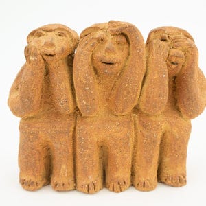 Vintage Brutalist Sculpture 1970s | Seated Terracotta Figures | Naive Art, Unique Piece | Made in Spain image 1