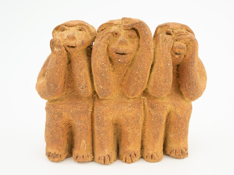 Vintage Brutalist Sculpture 1970s | Seated Terracotta Figures | Naive Art, Unique Piece | Made in Spain image 1
