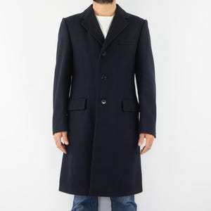 Robert Ley | Manteau Vintage | 1970s | Manteau Mi-Long | Laine Bleu Marine | Pardessus Classique | Style Crombie | Made in Germany | Size M
